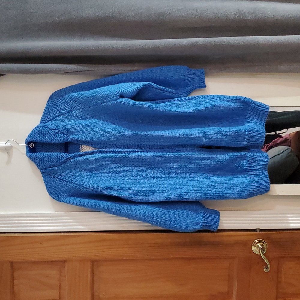 Hand Knit Bulky Cardigan Sweater Eagle Sweater Royal Blue XL - Picture 3 of 12